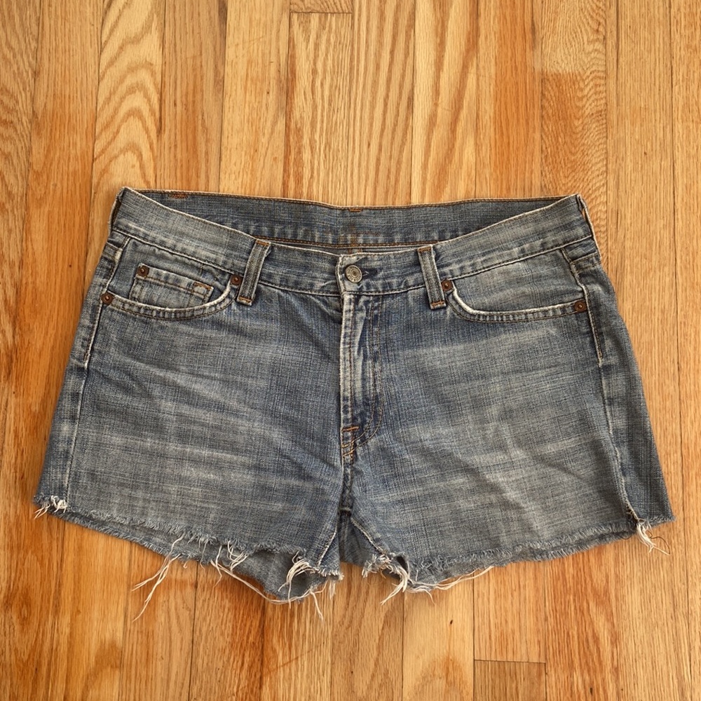 7 For All Mankind Womens Flare Denim Blue Shorts Size 31